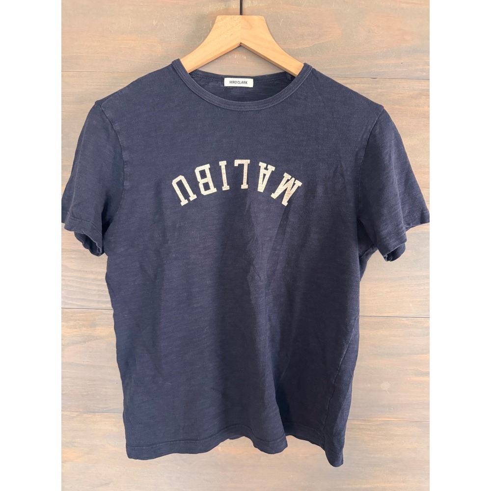 Hiro Clark Malibu Graphic T-Shirt Midnight Blue Slub Cotton XS Made in Canada